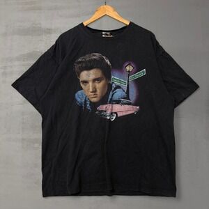 Vintage Graceland Elvis Presley T Shirt Black Pink Cadillac Graphic Tee 2XL